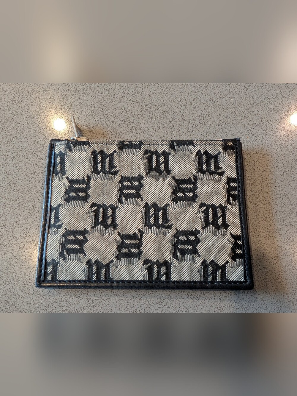 MISBHV Black Jacquard Monogram Zip Card Holder in Black and Cream